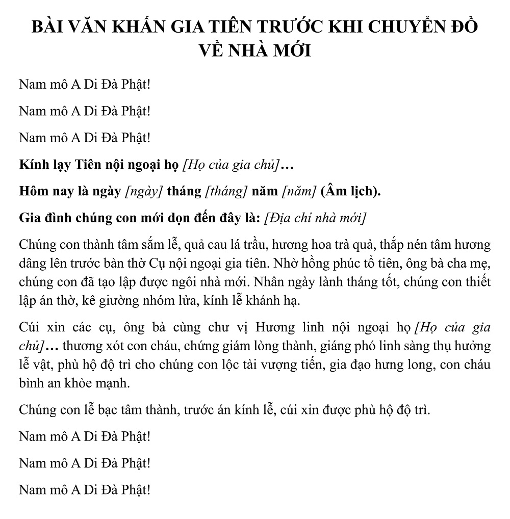 văn khấn chuyển nhà