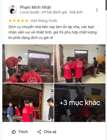 Đánh giá 5 sao trên Google về dịch vụ chuyển nhà Thành Hưng