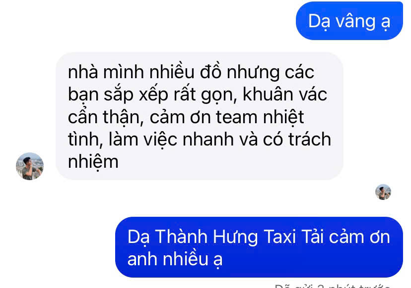 Khách nhắn cảm ơn đội Thành Hưng khuân vác cẩn thận