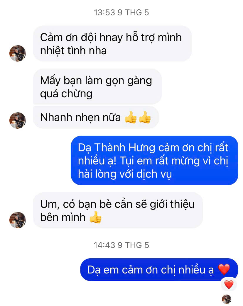 Feedback Facebook khách khen team Thành Hưng nhanh nhẹn, nhiệt tình